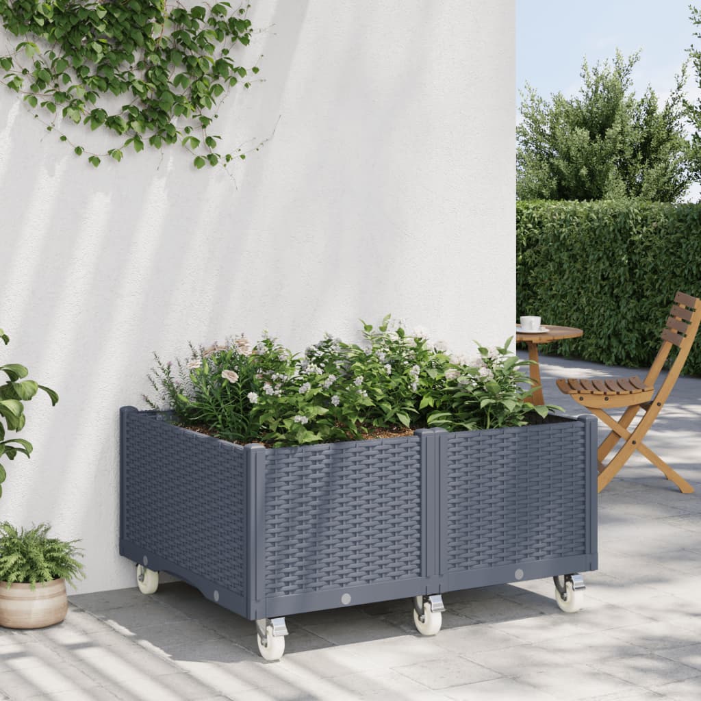 VidaXL Planter with wheels 100x80x54 cm Polypropene gray