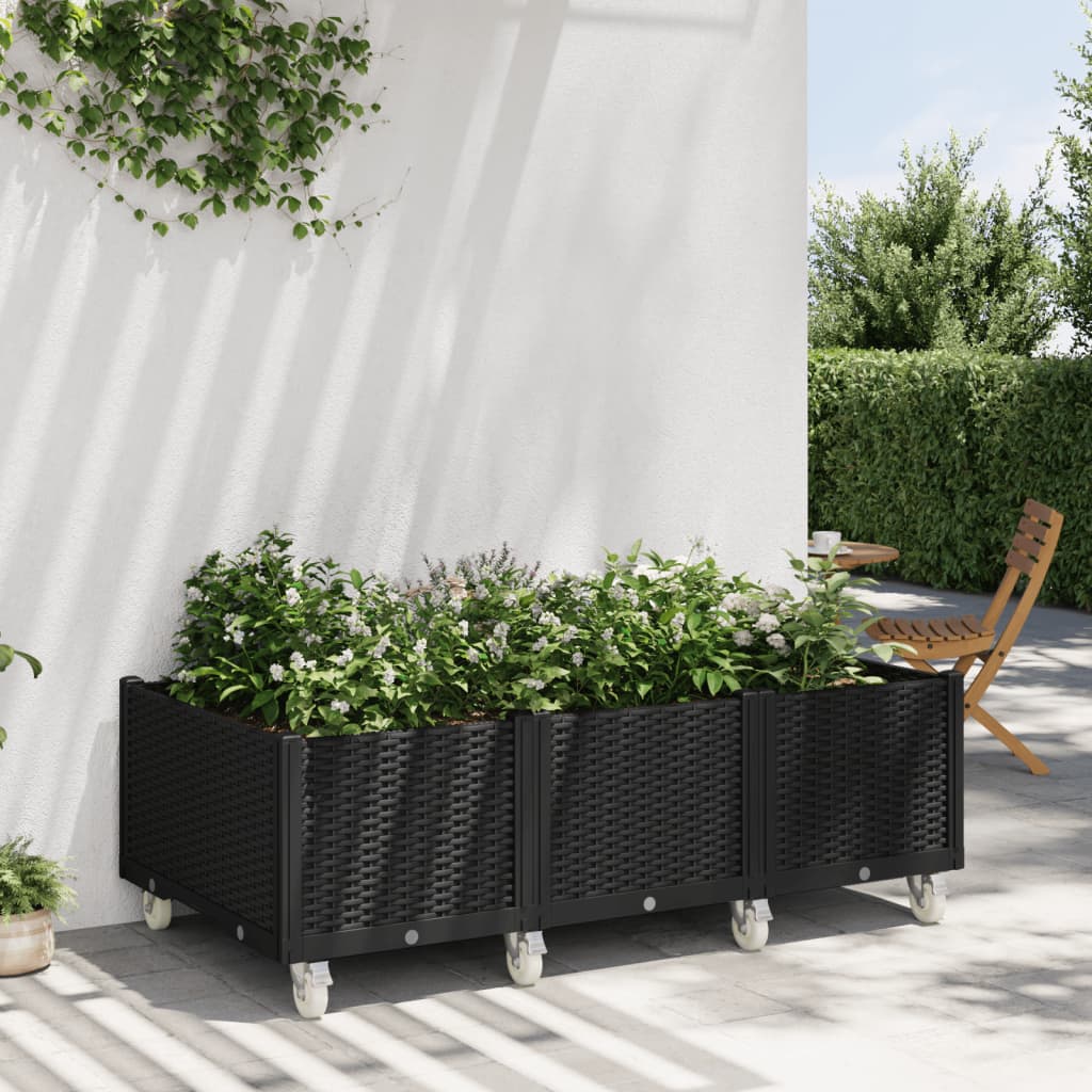 Jardinière vidaxl avec roues 150x80x54 cm en polypropène noir