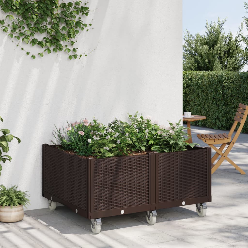 VidaXL Planter with wheels 100x80x54 cm Polypropene brown