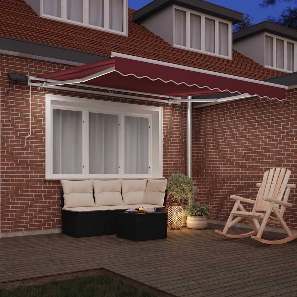 Vidaxl luifel handmatig uittrekbaar met led 300x250 cm bordeauxrood