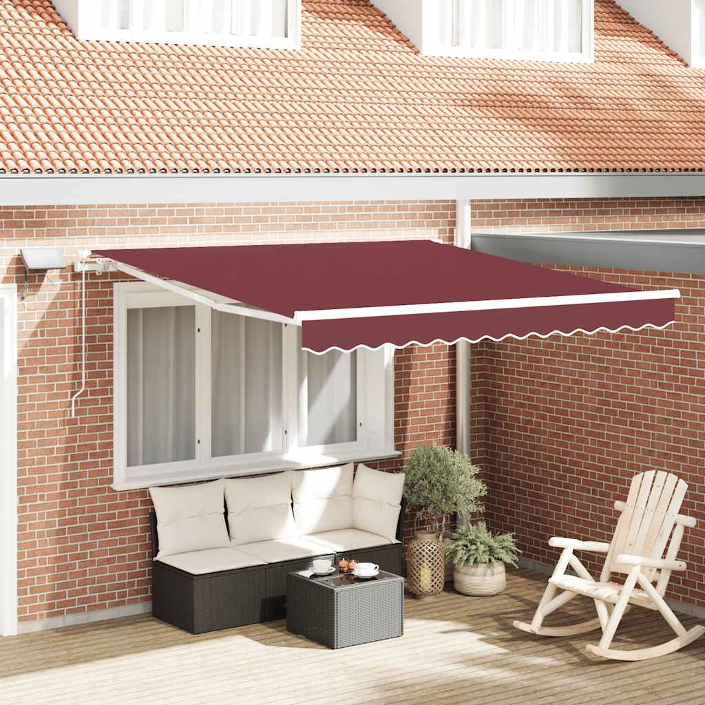 Vidaxl luifel handmatig uittrekbaar met led 300x250 cm bordeauxrood