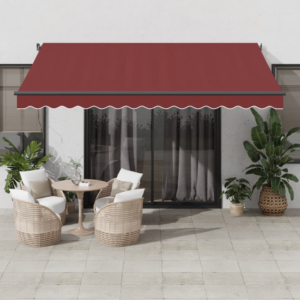 Bidaxl Luifel manuellt utdragbar med lysdioder 400x350 cm Bordeaux Red