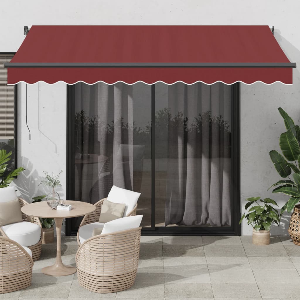 Vidaxl Luifel manuelt utvides med lysdioder 350x250 cm Bordeaux rød