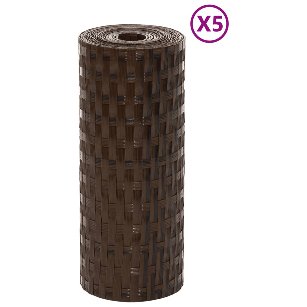 Bidaxl balkongskärmar 5 st 255x19 cm poly rattan brun och svart