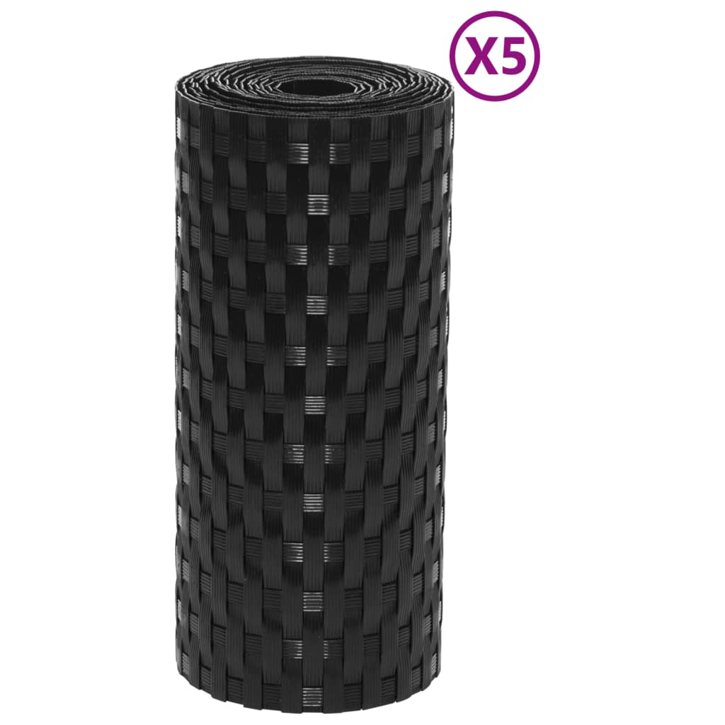 Obrazovky balkonu Vidaxl 5 ST 255X19 CM Poly Rattan Black