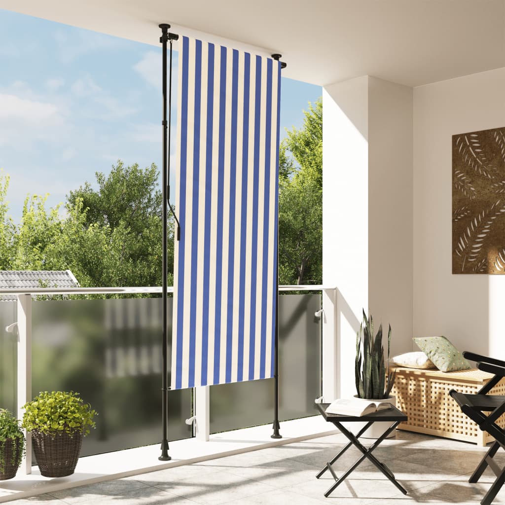 Vidaxl rolgordijn voor buiten 100x270 cm stof en staal blauw en wit