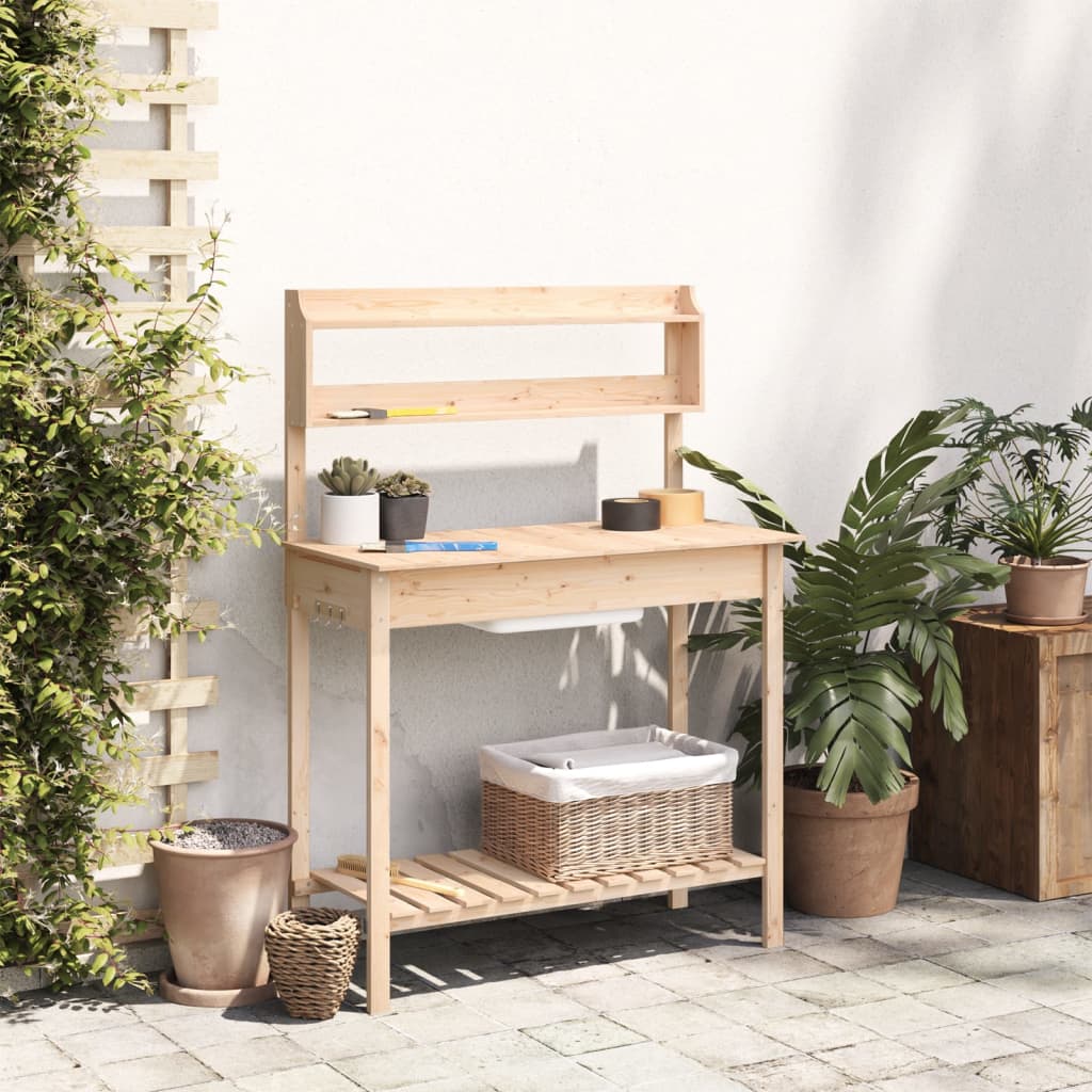 Vidaxx Pflanztisch mit Spüle 147,5x44x139,5 cm massives Kiefernholz