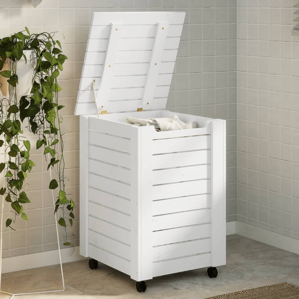 Vidaxl Lavandry Basket con ruote Rana 45x45x64 cm Pine bianco Solido bianco