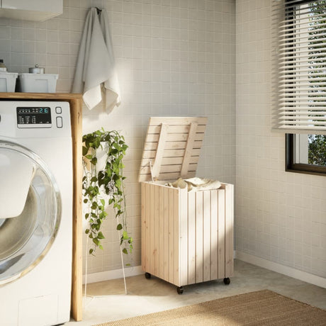 Vidaxx Wäschekorb mit Rollen Rana 45x45x64 cm massives Kiefernholz