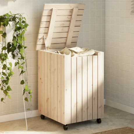 Vidaxx Wäschekorb mit Rollen Rana 45x45x64 cm massives Kiefernholz