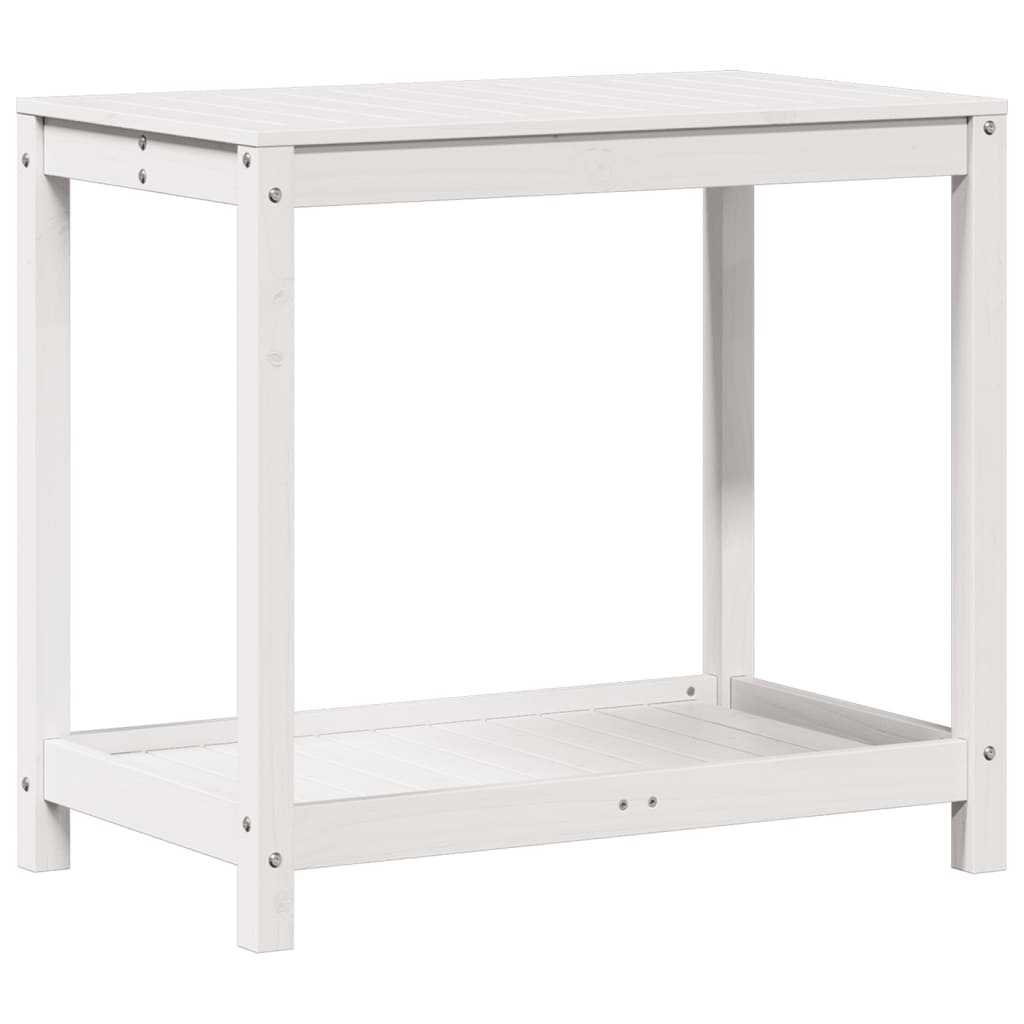 Vidaxl Botton Table con estante 82.5x50x75 cm de pino sólido blanco blanco