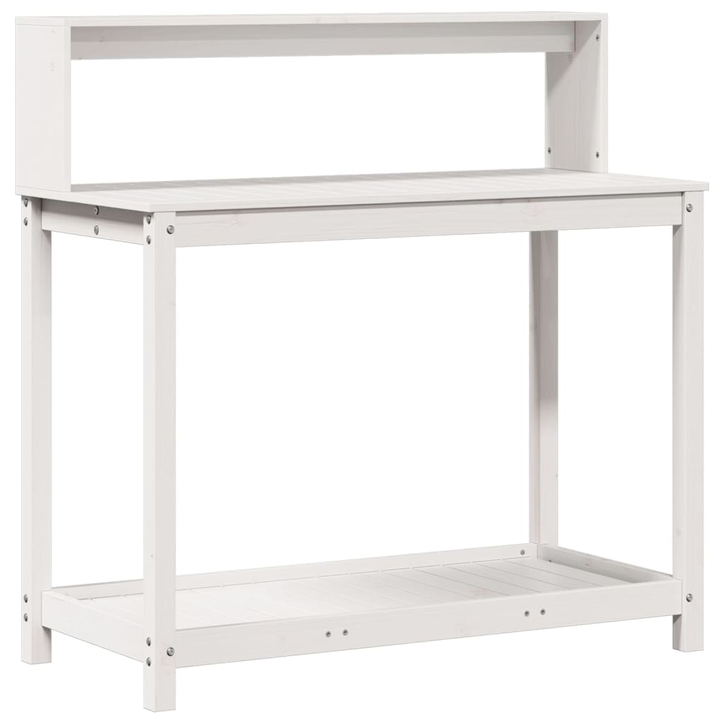 Vidaxl Botton Table con ripiani 108x50x109.5 cm Pino solido bianco