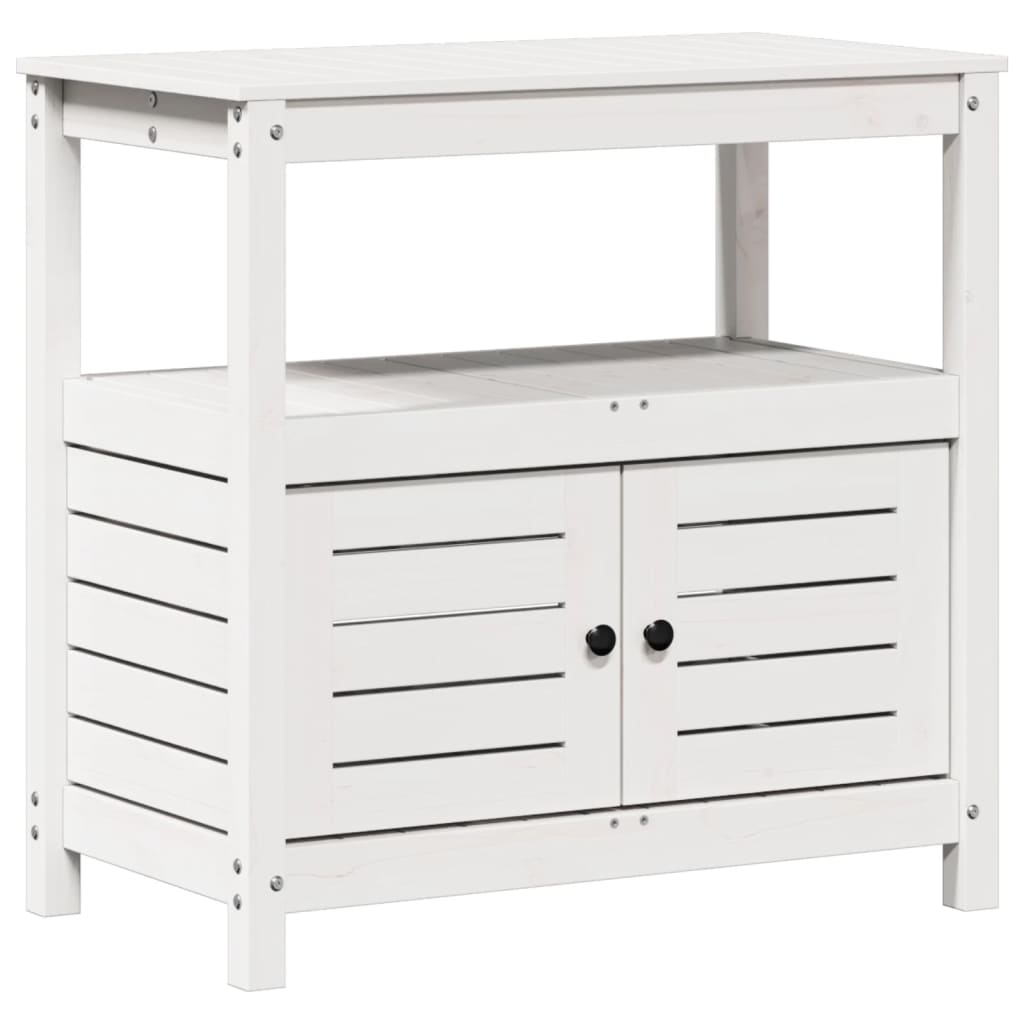 Vidaxl Botton Table con estantes 82.5x45x81 cm Pino sólido blanco blanco