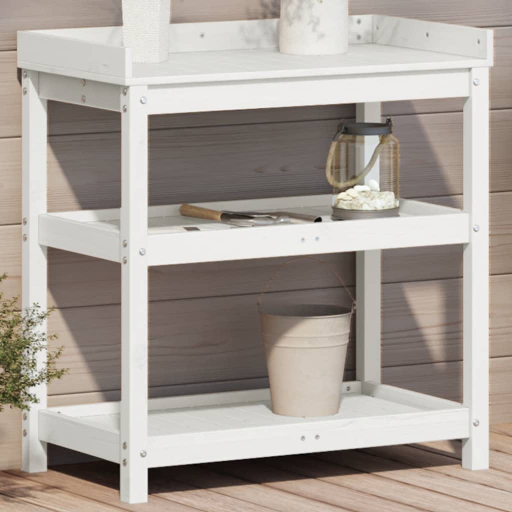 Table de Vidaxl Botton avec étagères 82.5x45x86.5 cm Pine solide blanc