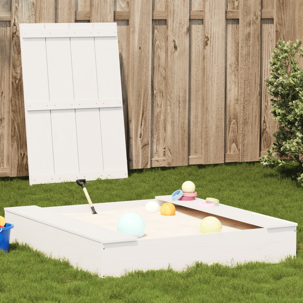 Vidaxl sandbox with lid 111x111x19.5 cm Solid pine white white