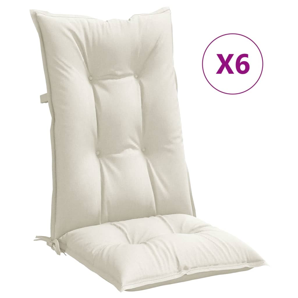 Coussins de chaise Vidaxl 6 st dos haut 120x50x7 cm Crème mélangée en tissu