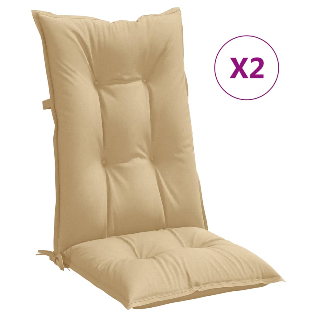 Vidaxl stol kuddar 2 st hög rygg 120x50x7 cm tyg blandat beige