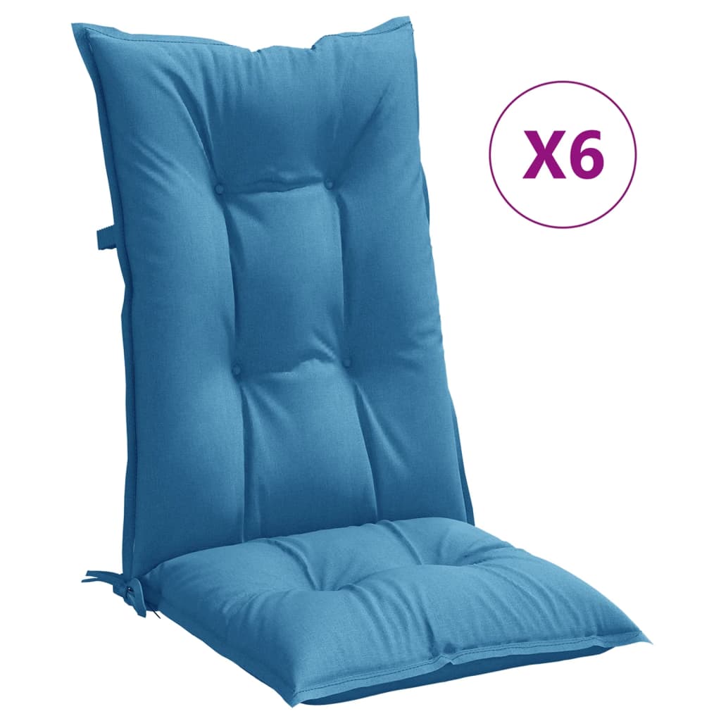 Coussins de chaise vidaxl 6 st arrière haut 120x50x7 cm tissu mixte bleu