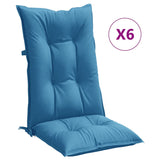 Cojines de silla Vidaxl 6 st alto trasero 120x50x7 cm de tela mixta azul