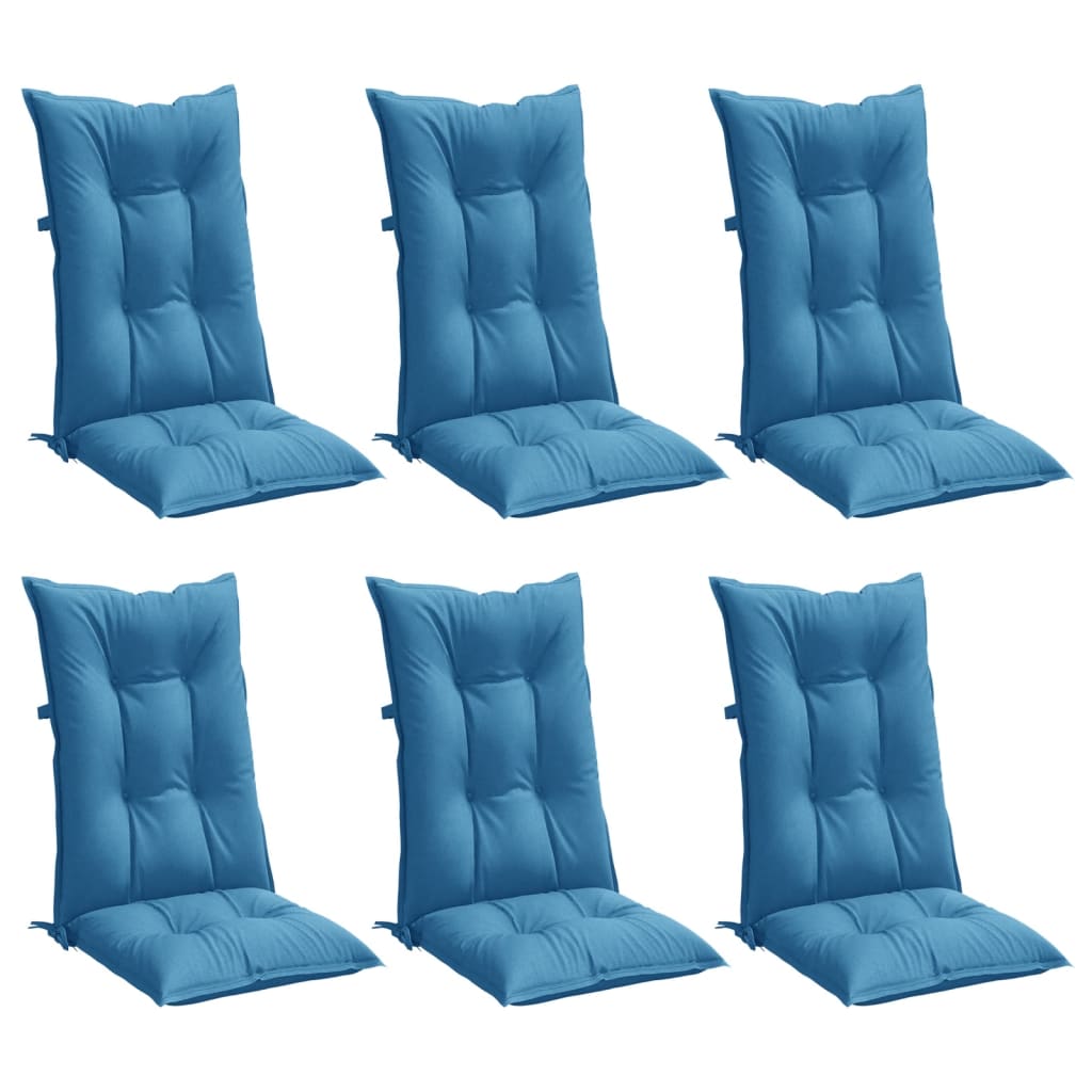 Cojines de silla Vidaxl 6 st alto trasero 120x50x7 cm de tela mixta azul