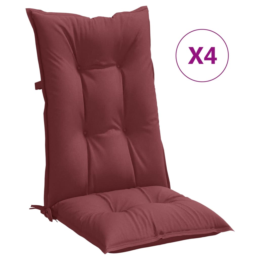 Coussins de chaise vidaxl 4 st arrière haut 120x50x7 cm en tissu vin mélangé rouge