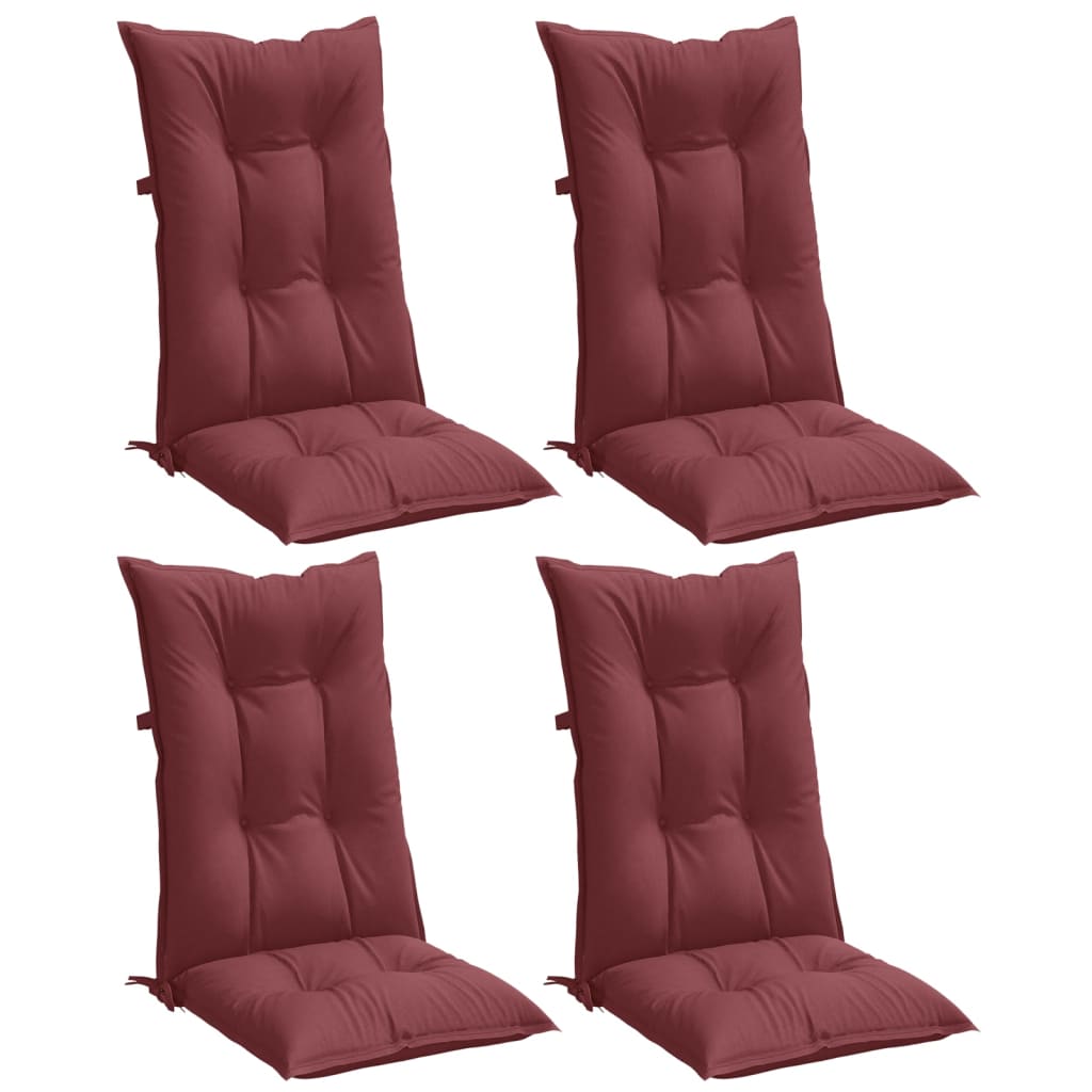 Coussins de chaise vidaxl 4 st arrière haut 120x50x7 cm en tissu vin mélangé rouge