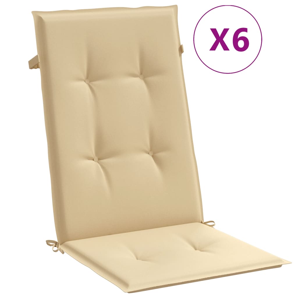 Vidaxl stol kuddar 6 st hög rygg 120x50x4 cm tyg blandad beige