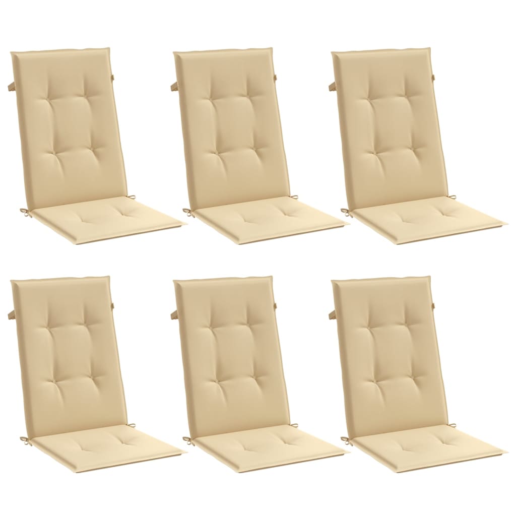 Vidaxl stol kuddar 6 st hög rygg 120x50x4 cm tyg blandad beige