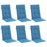 Cojines de silla Vidaxl 6 st alto trasero 120x50x4 cm de tela mixta azul