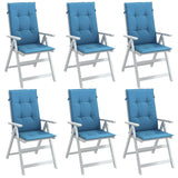 Cojines de silla Vidaxl 6 st alto trasero 120x50x4 cm de tela mixta azul