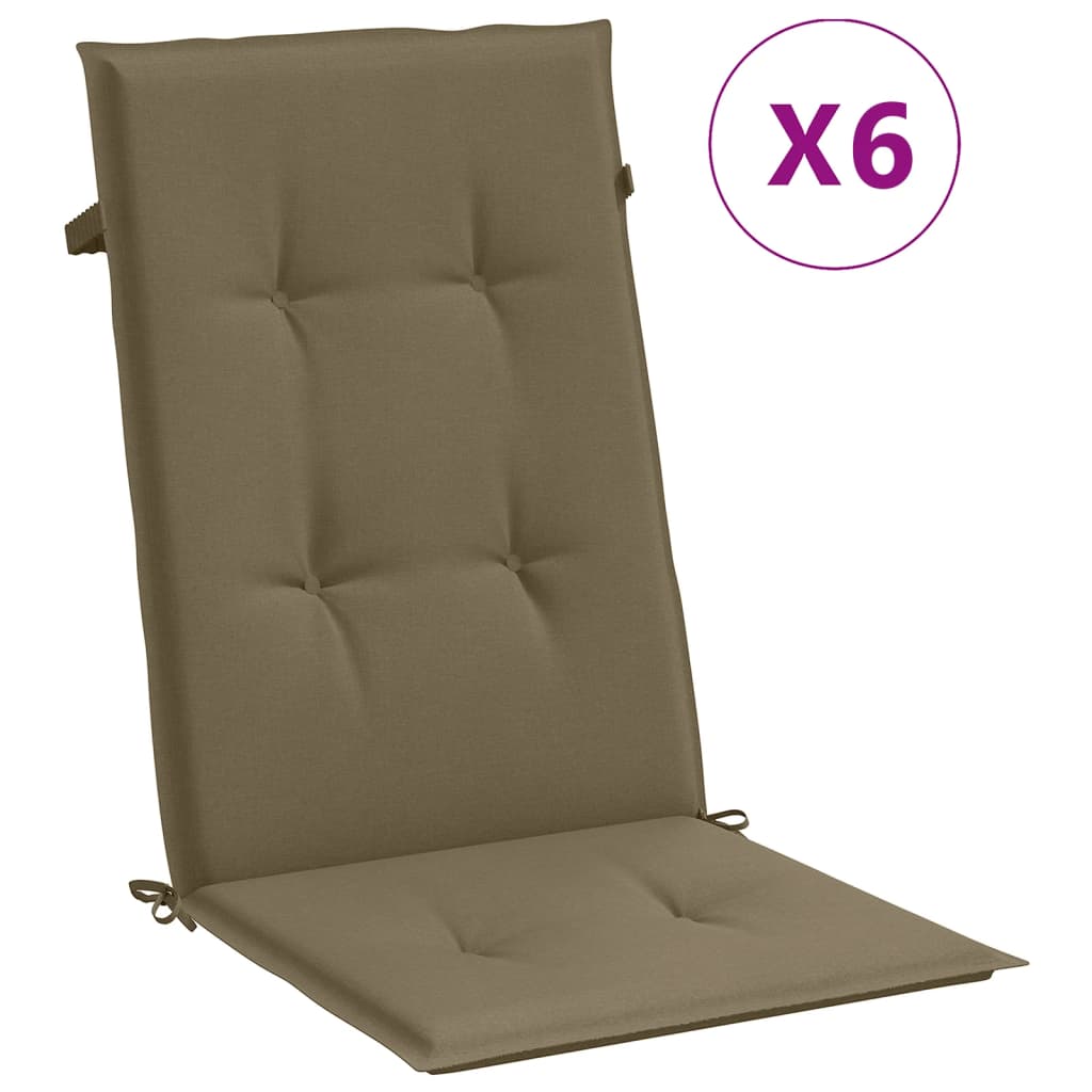 Vidaxx Stuhlkissen 6 Stück hohe Rückenlehne 120x50x4 cm Stoff Melange Taupe