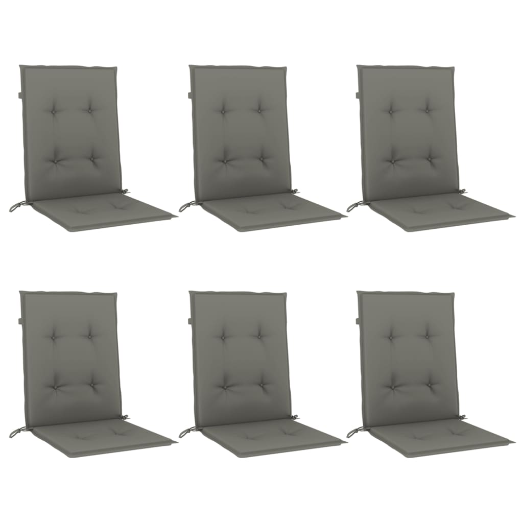 Vidaxx Stuhlkissen 6 Stück niedrige Rückenlehne 100x50x4 cm Stoff dunkelgrau