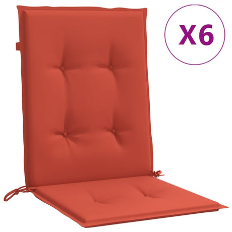 Vidaxx Stuhlkissen 6 Stück niedrige Rückenlehne 100x50x4 cm Stoff rot gemischt