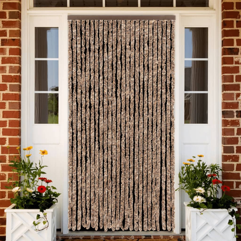 Vidaxl Fly Curtain 100x200 cm Chenille beige e marrone scuro