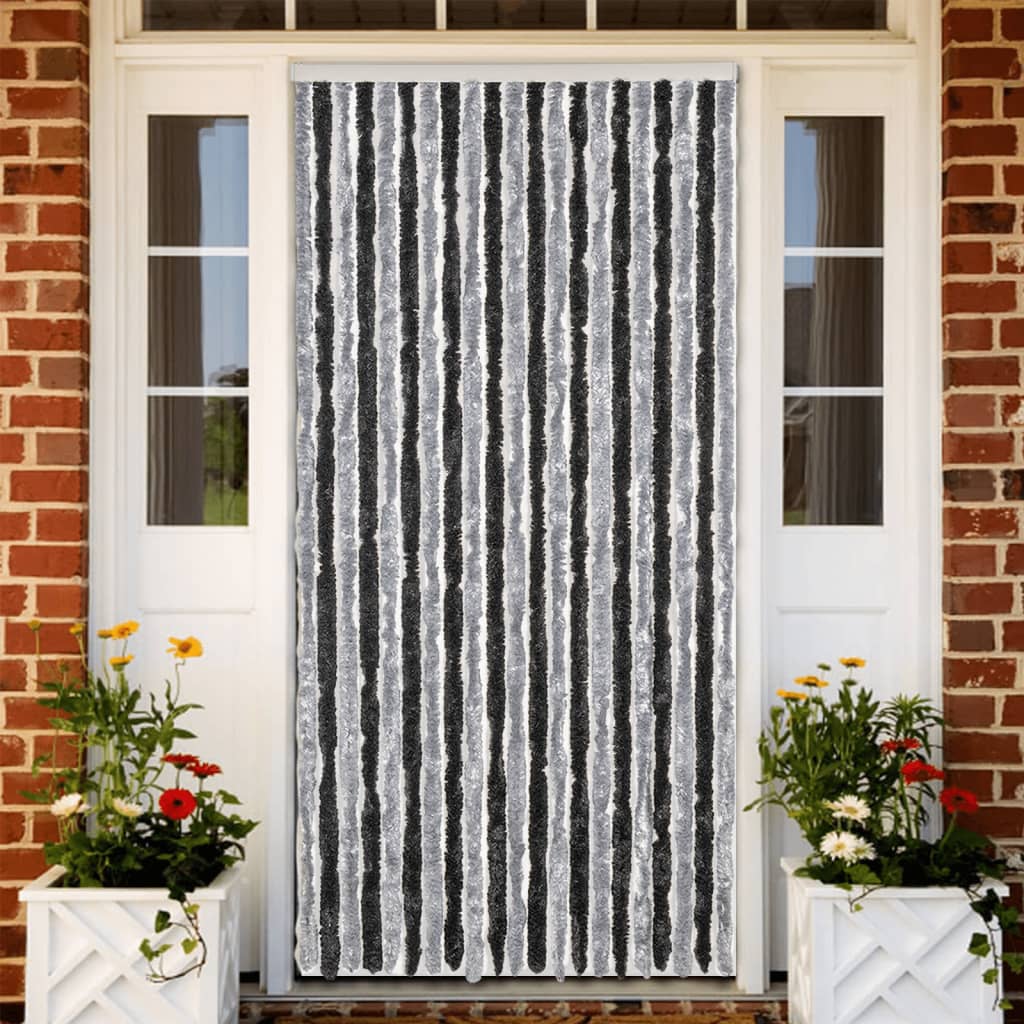 Vidaxx Fliegenvorhang 90x200 cm Chenille Grau und Schwarz