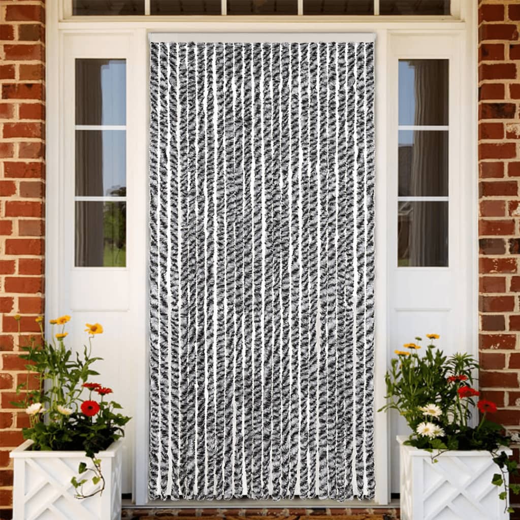 Vidaxx Fliegenvorhang 100x230 cm Chenille Grau und Schwarz und Weiß