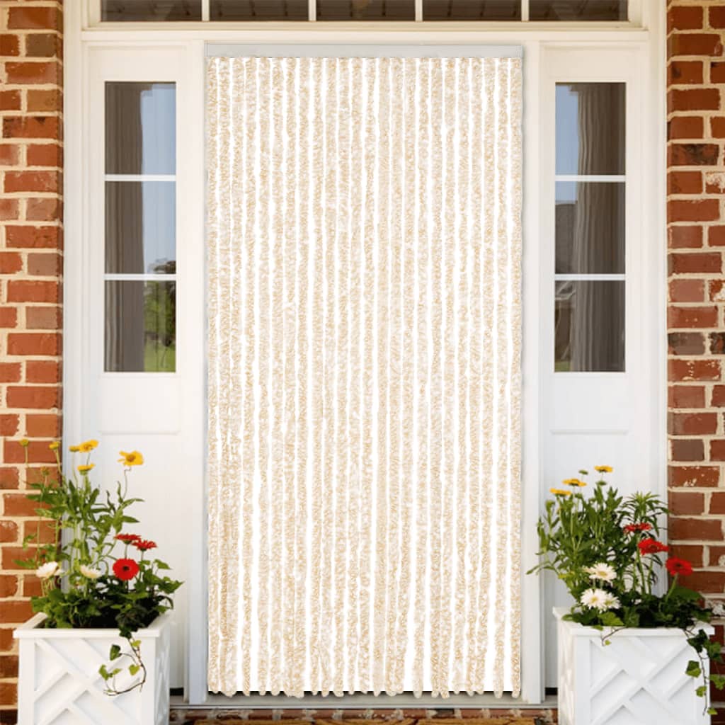 Cortina de mosca Vidaxl 100x220 cm chenille beige y blanco