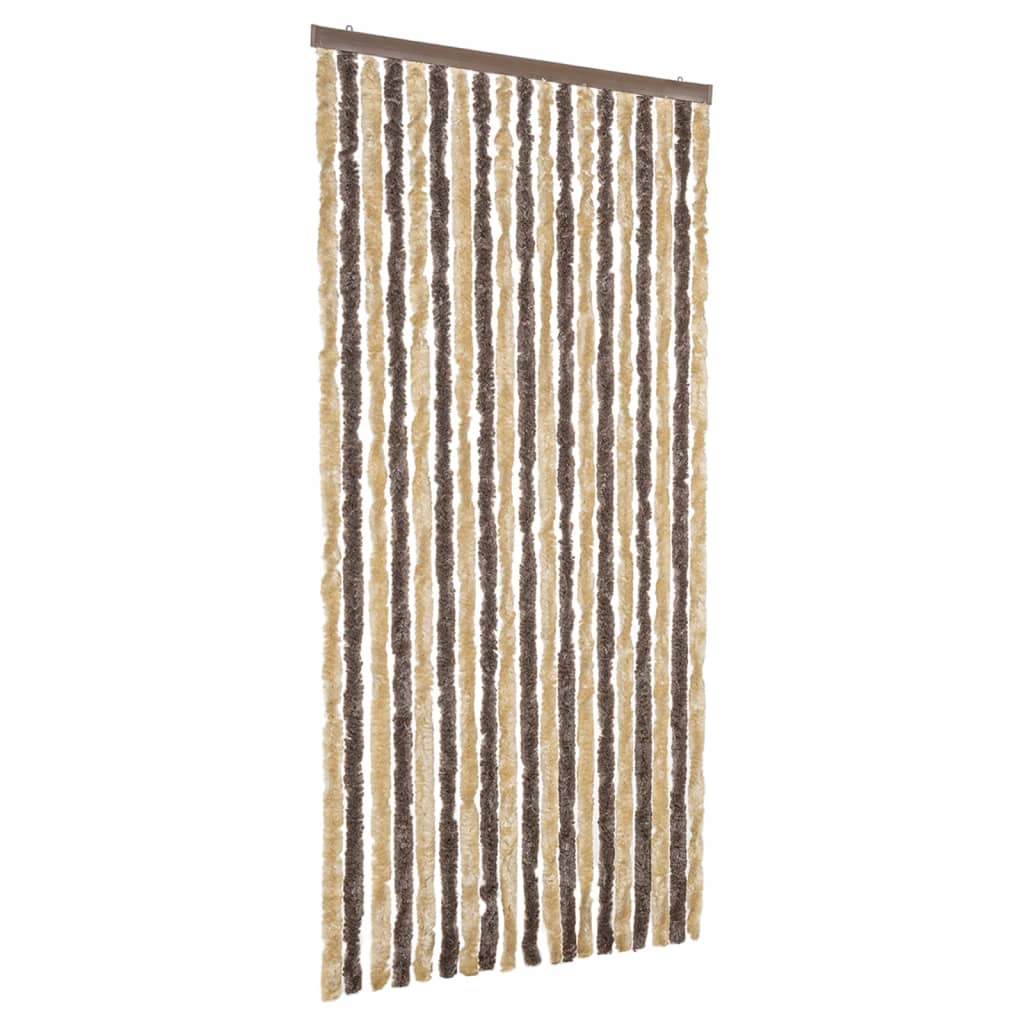 Cortina de mosca Vidaxl 56x185 cm chenille marrón oscuro y beige