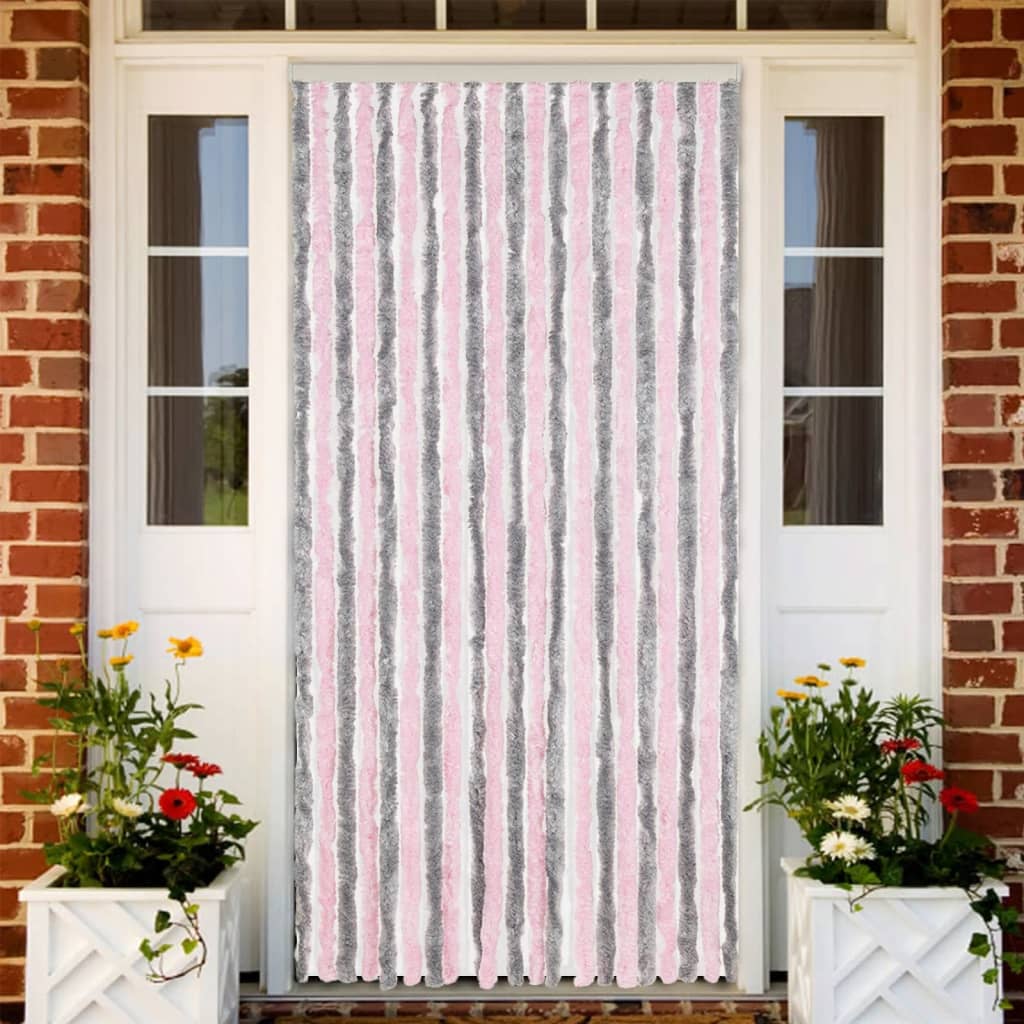 Vidaxl Fly Curtain 90x220 cm Chenille Silver Grey and Pink