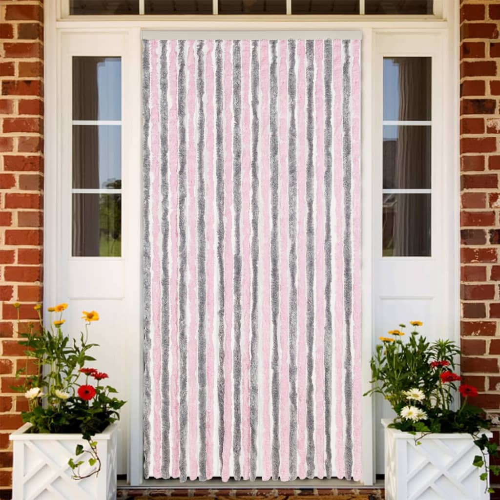 Vidaxl Fly Curtain 100x220 cm CHENILLE Silver Gris et rose