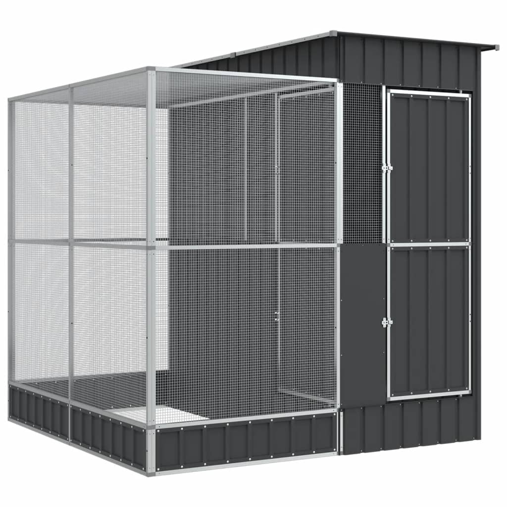 Vidaxl Aviary med udvidelse 209x203x216 cm stål sølvfarvet