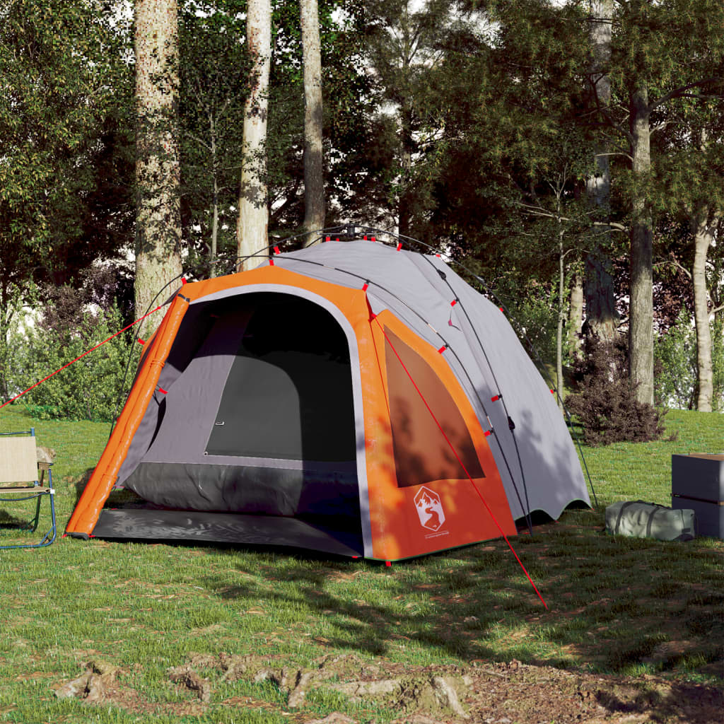 Vidaxl Dome Tent de 3 personas Liberación rápida de gris y naranja