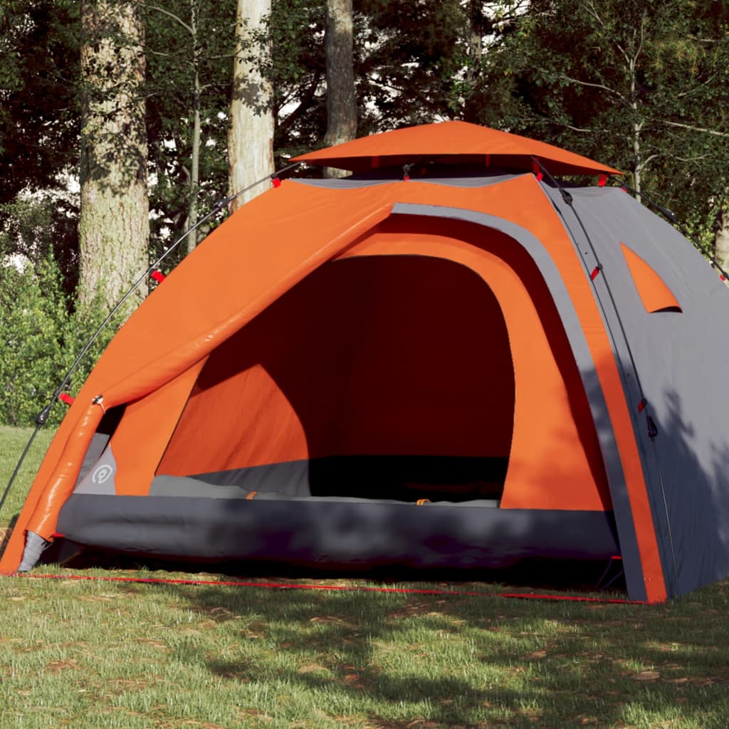 Vidaxl Dome Stan 4-Person Rychlé uvolnění šedé a oranžové