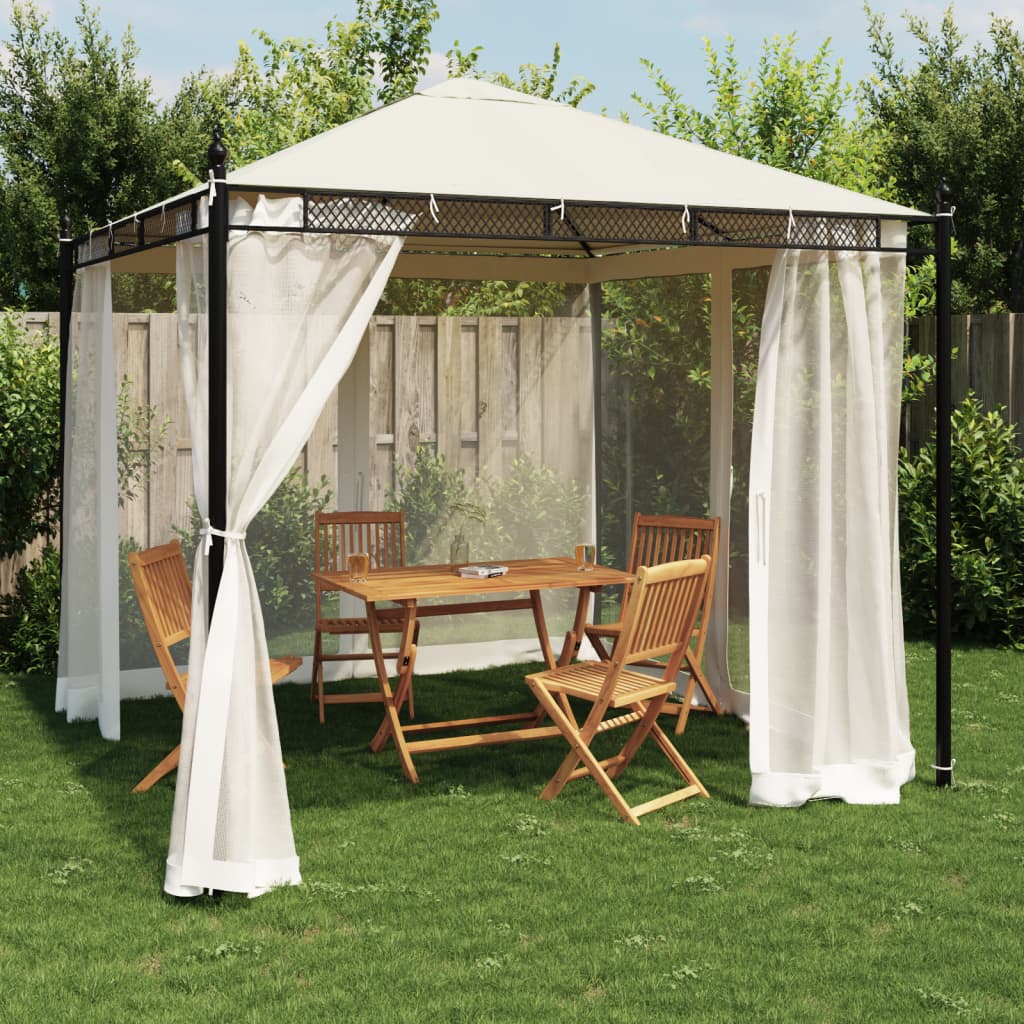 Vidaxx Pavillon mit Netzseitenwänden 2,93x2,93 m Stahl cremefarben