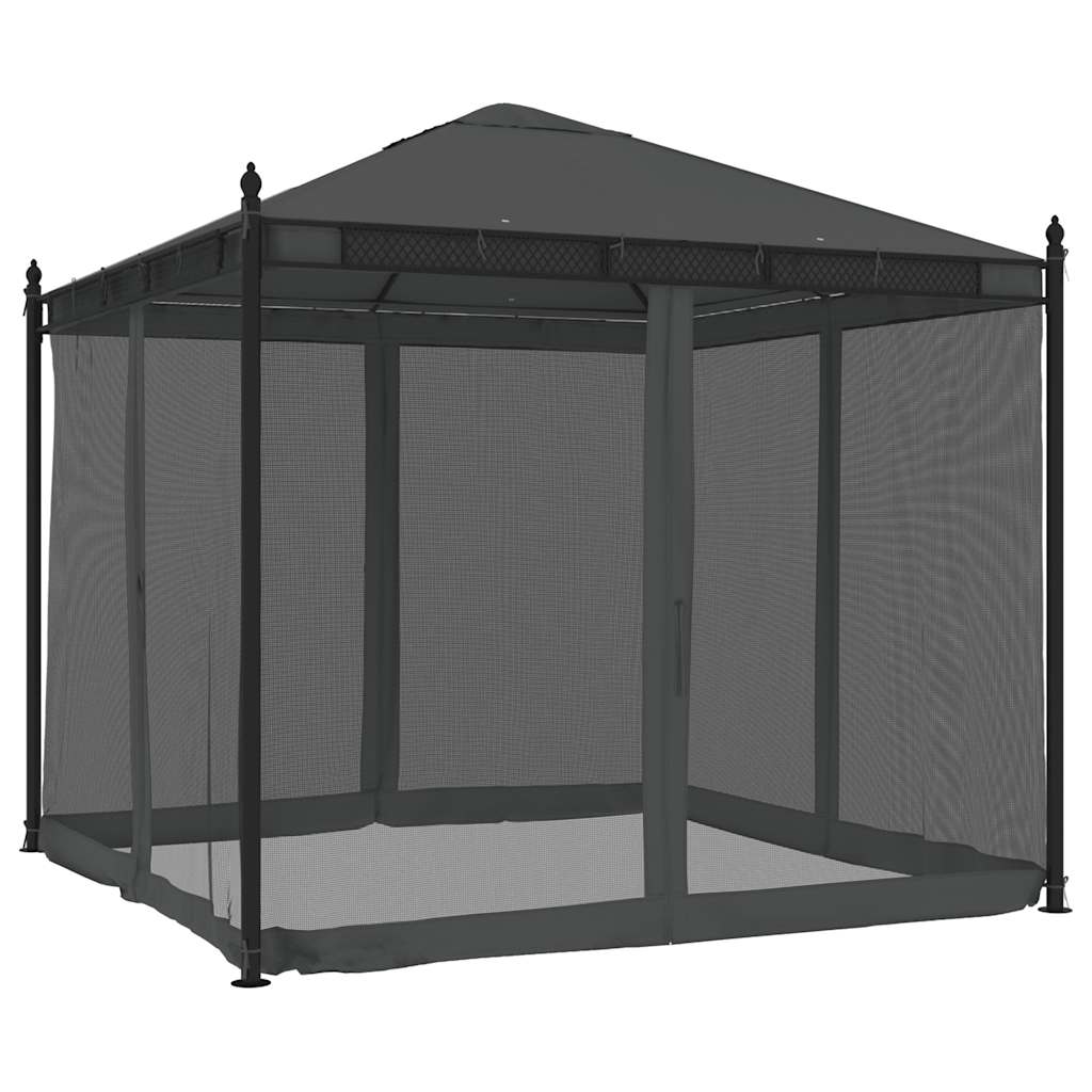 Vidaxx Pavillon mit Netzseitenwänden 2,93x2,93m Stahl Anthrazit