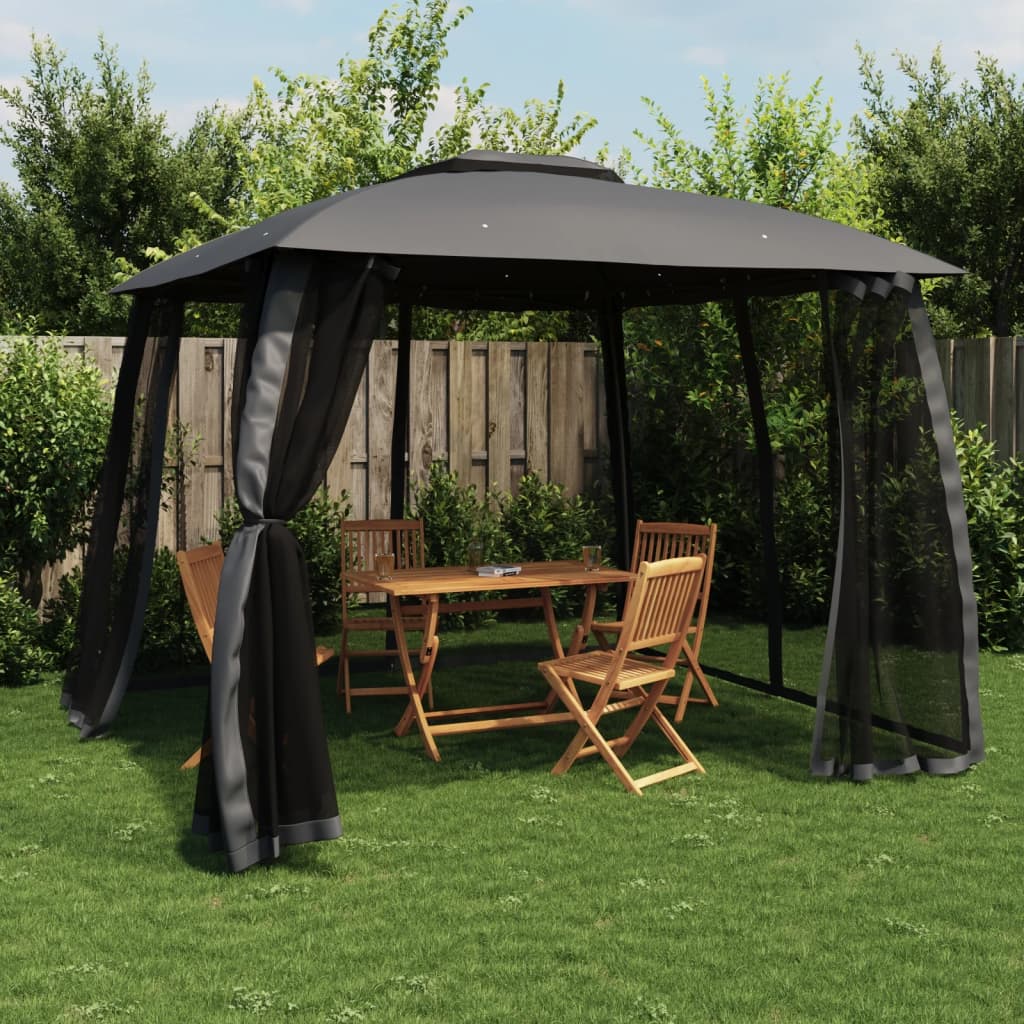 Vidaxl arbor with mesh walls and double roof 2.93x2.93 m steel anthracite