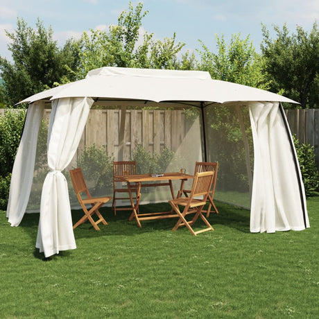 Vidaxx Pavillon-Seitenwände aus Mesh und Doppeldach 3,93x2,93 m Stahl Creme
