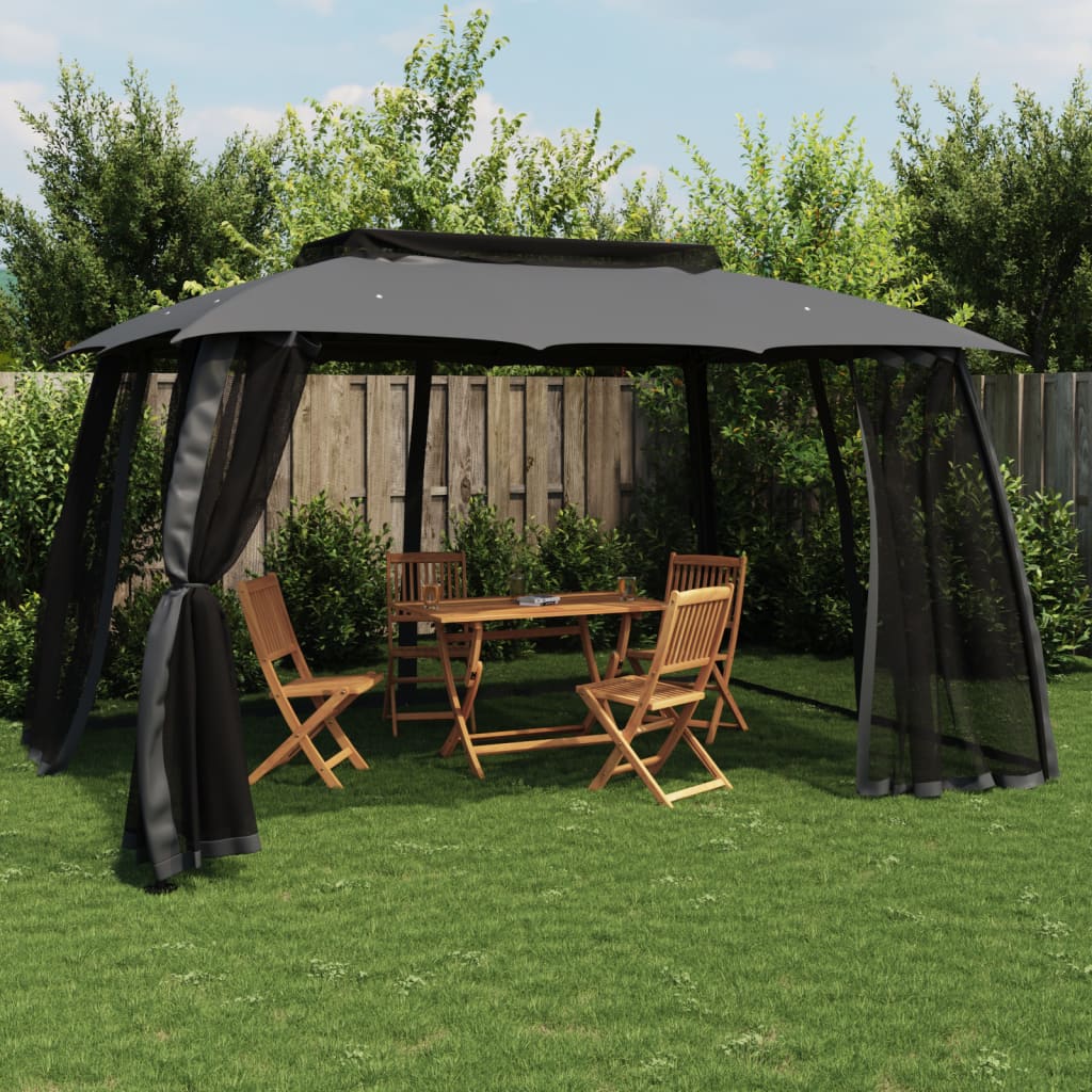 Arbor vidaxl avec murs en maille et toit double 3,93x2,93 m anthracite en acier