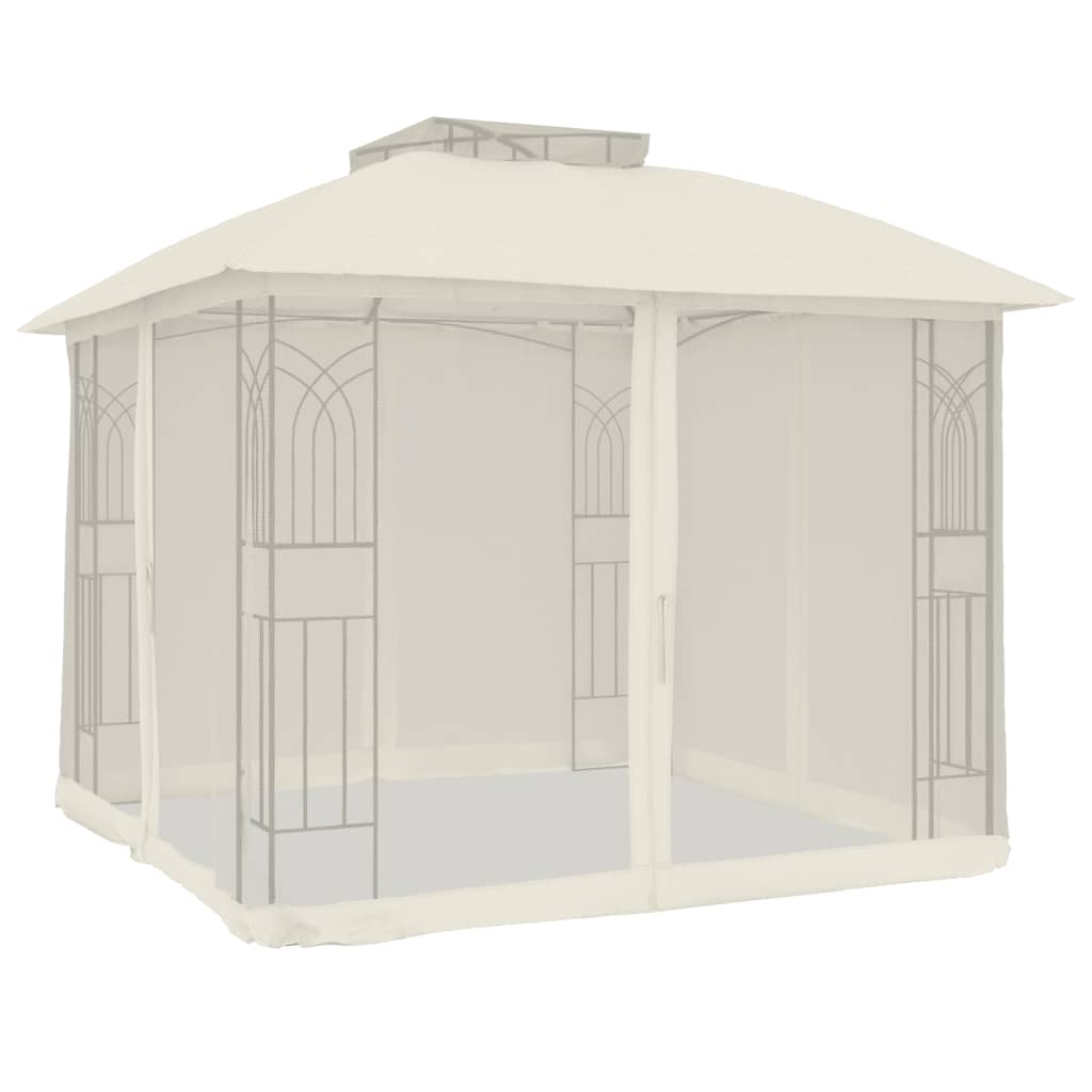 Vidaxx Pavillon-Seitenwände aus Mesh und Doppeldach 2,94x2,94 m Stahl Creme