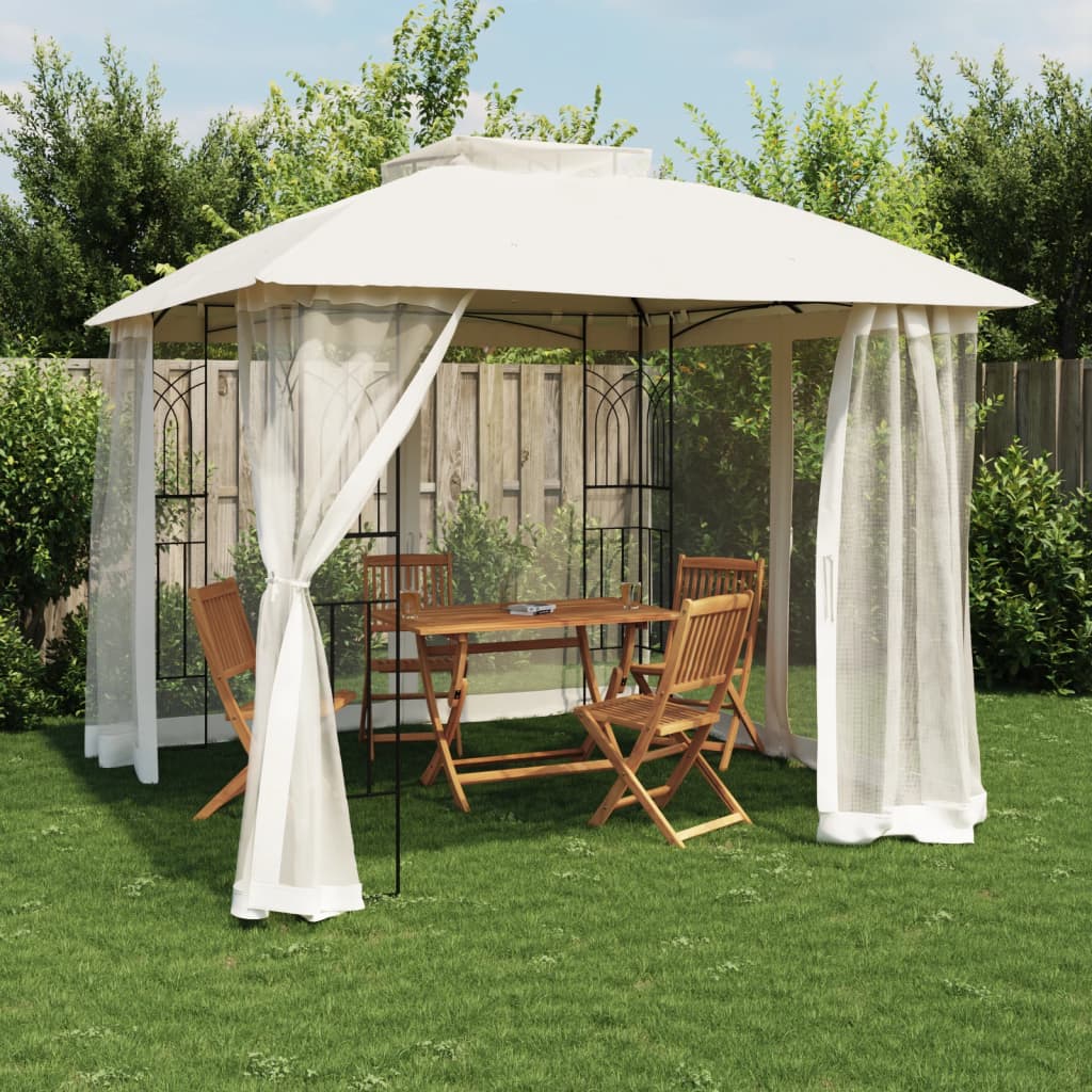 Vidaxx Pavillon-Seitenwände aus Mesh und Doppeldach 2,94x2,94 m Stahl Creme